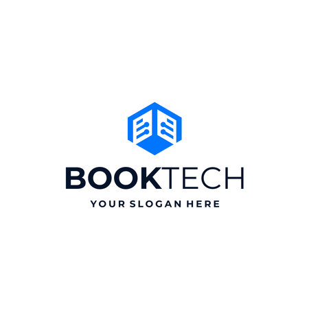 flat BOOKTECH hexagon circuit blue Logo designのイラスト素材