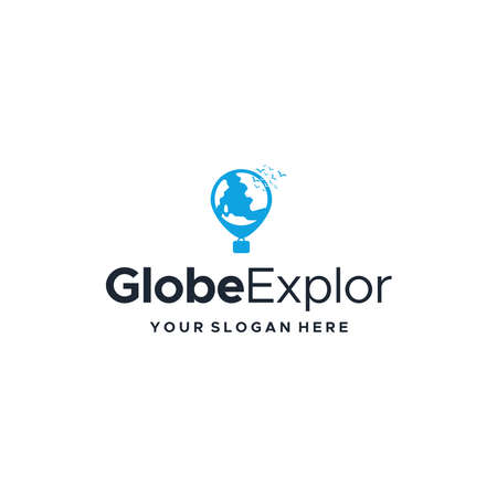 flat GlobeExplore earth air balloon Logo designのイラスト素材