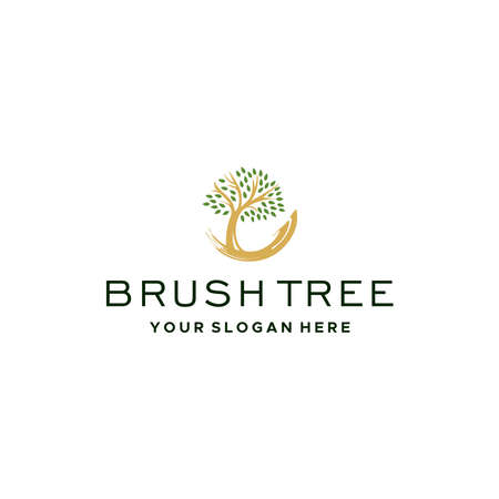 modern BRUSH TREE leaves stalk stem logo designのイラスト素材