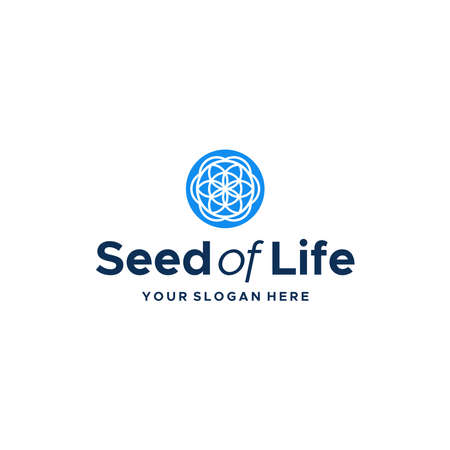 modern SeedofLife foliage circle blue logo designのイラスト素材