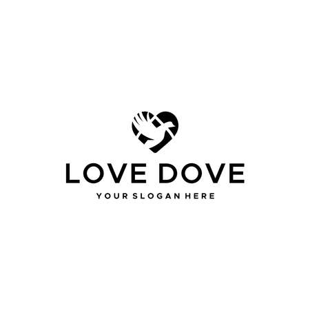 minimalist LOVE DOVE heart silhouette Logo designのイラスト素材