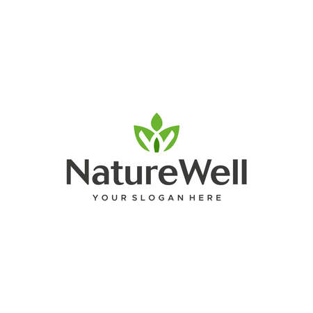 minimalist NatureWell leaves plants logo designのイラスト素材