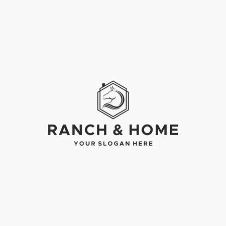 minimalist RANCH HOME horse hexagon logo designのイラスト素材