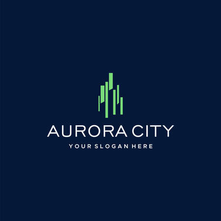 flat AURORA CITY building apartment logo designのイラスト素材