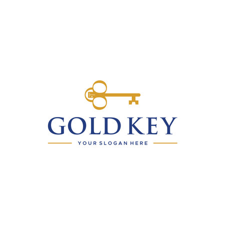 minimalist GOLD KEY locking wrench logo designのイラスト素材
