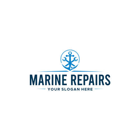 flat MARINE REPAIRS anchor wrench Logo designのイラスト素材