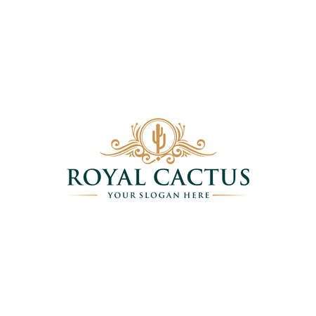 minimalist ROYAL CACTUS circle frame Logo designのイラスト素材