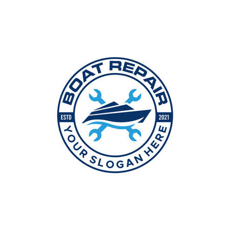 flat BOAT REPAIR screwdriver wrench Logo designのイラスト素材