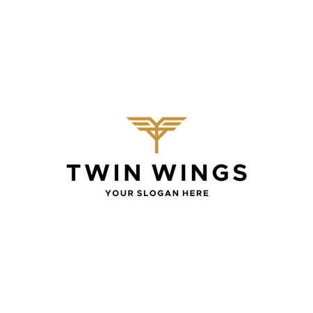Flat letter mark initial T TWIN WINGS logo designのイラスト素材