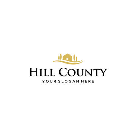 Flat HILL COUNTY tree building home Logo designのイラスト素材