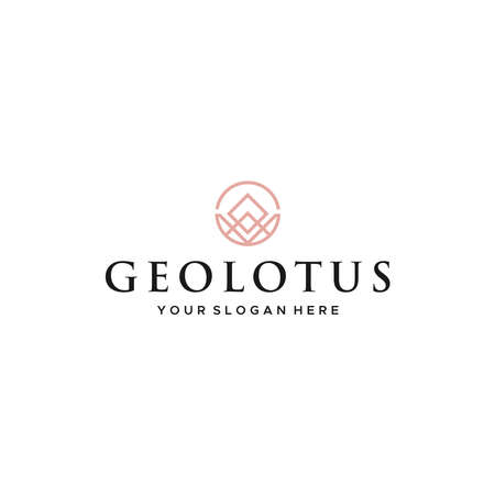 Minimalist simple line art GEO LOTUS logo designのイラスト素材