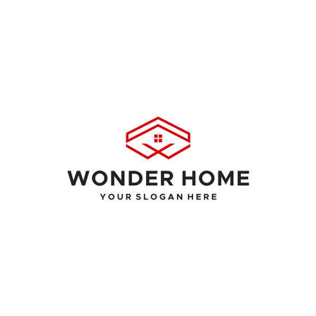 Flat WONDER HOME building real estate Logo designのイラスト素材