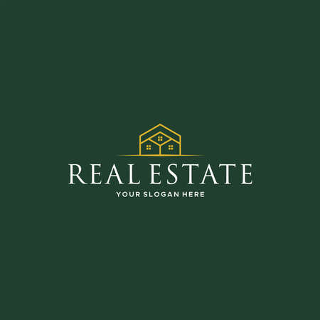 Flat line art REAL ESTATE building Logo designのイラスト素材