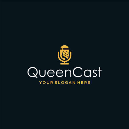 Flat colorful QUEEN CAST microphone Logo designのイラスト素材