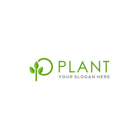 Flat letter mark initial P PLANT leaf logo designのイラスト素材