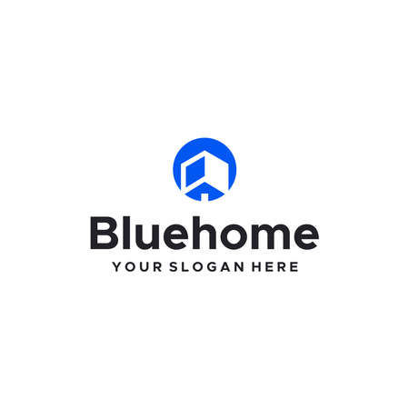 Flat BLUE HOME building real estate Logo designのイラスト素材