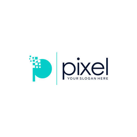 Flat letter mark initial P PIXEL logo designのイラスト素材