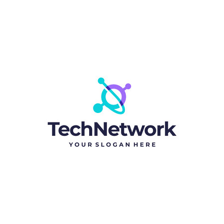 Modern flat colorful TECHNETWORK logo designのイラスト素材