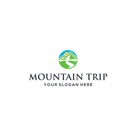 Modern MOUNTAIN TRIP circle sunrise Logo designのイラスト素材