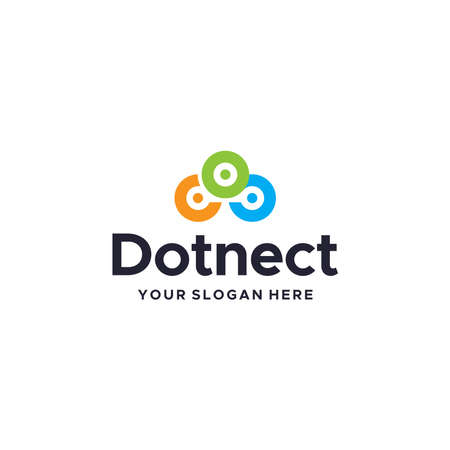 Flat colorful DOTNECT triple round logo designのイラスト素材
