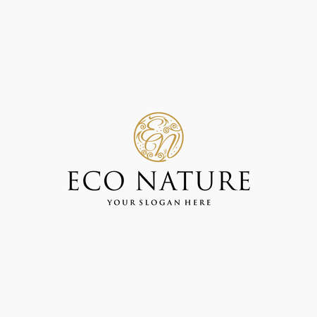 Minimalist flat letter mark ECO NATURE logo designのイラスト素材