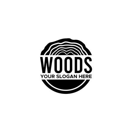 Minimalist flat design WOODS mountain logo designのイラスト素材