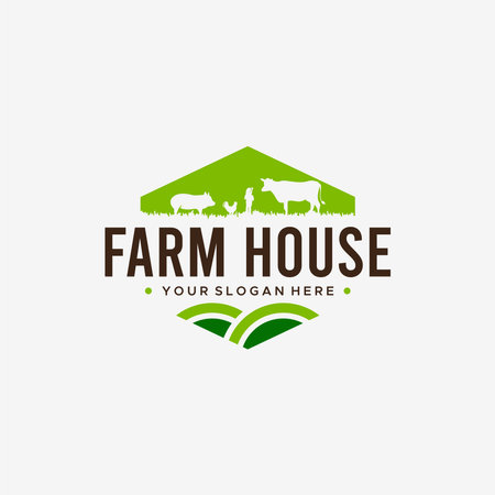 Modern FARM HOUSE Animals hill garden Logo designのイラスト素材