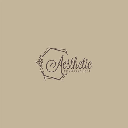 Flat Aesthetic Flower Leaf Decoration logo designのイラスト素材