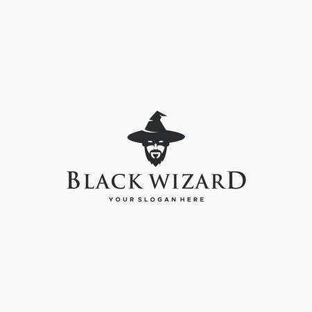 minimalist BLACK WIZARD silhouette logo designのイラスト素材