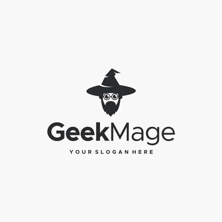 minimalist GeekMage wizard silhouette logo designのイラスト素材