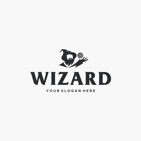 flat WIZARD silhouette mage magic ball logo designのイラスト素材