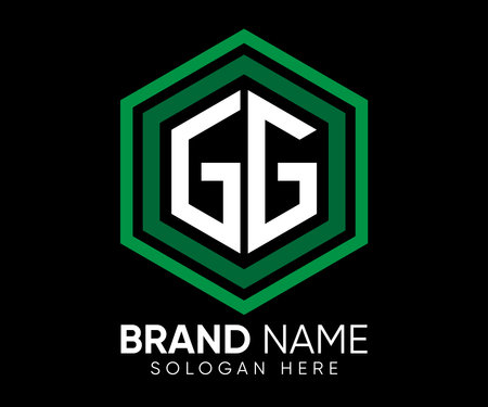 GG Letter Design. Modern Green Hexagon Icon Vector Illustrationのイラスト素材
