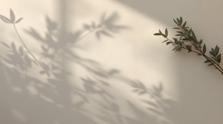 Shadow of leaves on a white wall. Natural background. Copy space.の素材