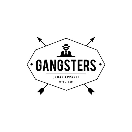 Retro Gangsters and Mafia label. Man in black suit. illustrationのイラスト素材
