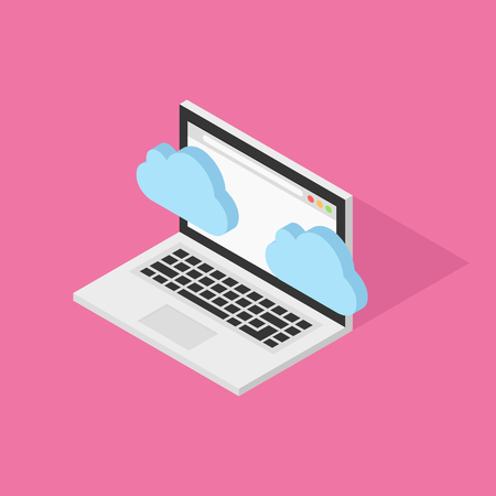 Isometric vector notebook laptop illustration, online cloud computing conceptのイラスト素材