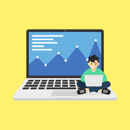 Laptop illustration front view with people work in itのイラスト素材