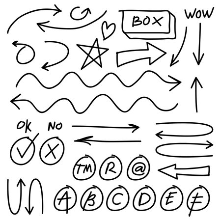 Hand drawn vector arrows set on white background. Doodle infographic design elementsのイラスト素材