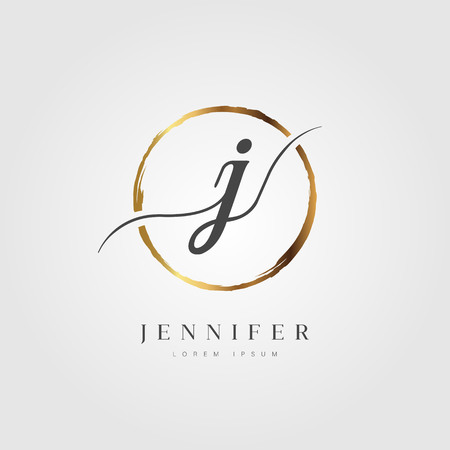 Elegant Initial Letter Type J Logo With Gold Circle Brushedのイラスト素材