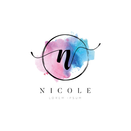 Simple Elegant Water Color Letter Type N Logo Sign Symbol Iconのイラスト素材