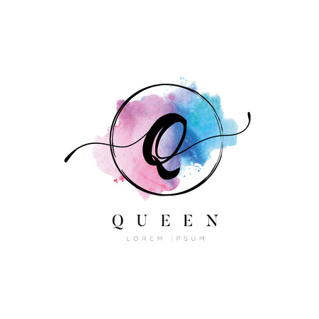 Simple Elegant Water Color Letter Type Q Logo Sign Symbol Iconのイラスト素材