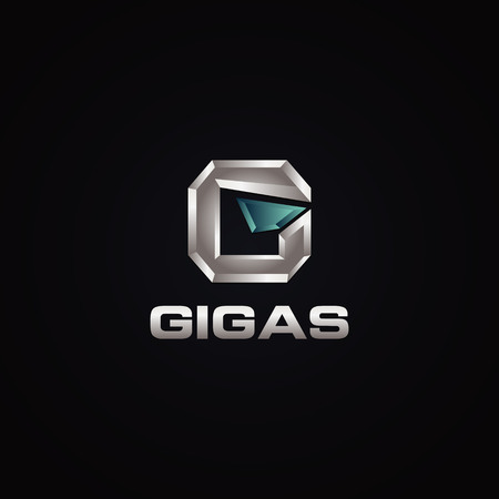 Silver 3D Letter Bold G Logo Symbol Icon With Dark Backgroundのイラスト素材