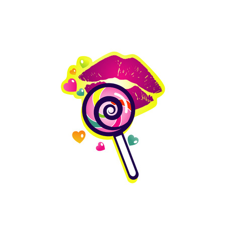 Colorful Lollipop with Lips Illustration Logo Symbol Iconのイラスト素材