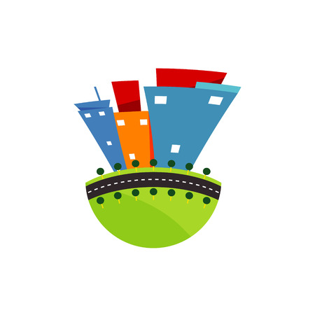 Colorful Curve Town Illustration Sign Logo Symbol Iconのイラスト素材