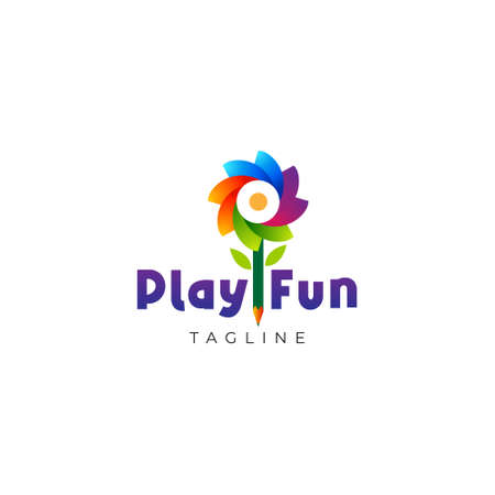 Playful Colorful Abstract Flower Kids Education Logo Design Templateのイラスト素材