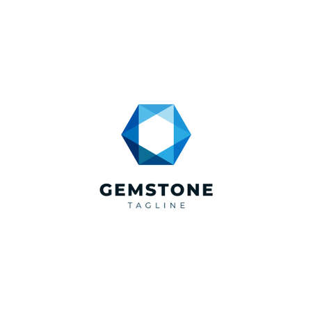 Geometry Blue Diamond Gem Stone Logo Design Templateのイラスト素材