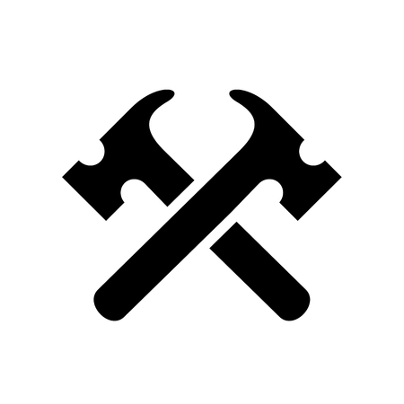Renovation Logo Design, Black Hammer Tool Silhouette Icon, Repair Logo Conceptのイラスト素材