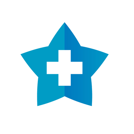 Star and Plus Icon Symbol, Positive and Star Shape Logo Design, Vector Illustrationのイラスト素材