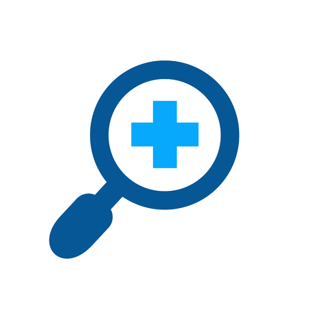 Magnifying Glass and Plus Symbol, Magnify Glass and Positive Vector Logo Design, Zoom In Icon Conceptのイラスト素材