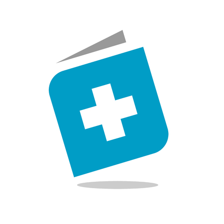 Book and Plus Logo, Blue Medical Book, Health Book Icon Design, Positive Book Symbolのイラスト素材