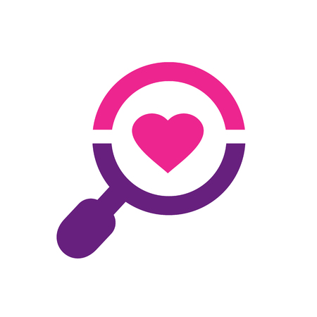 Magnify Glass and Heart Shape Love Symbol, Search Love Icon, Vector Logo Designのイラスト素材